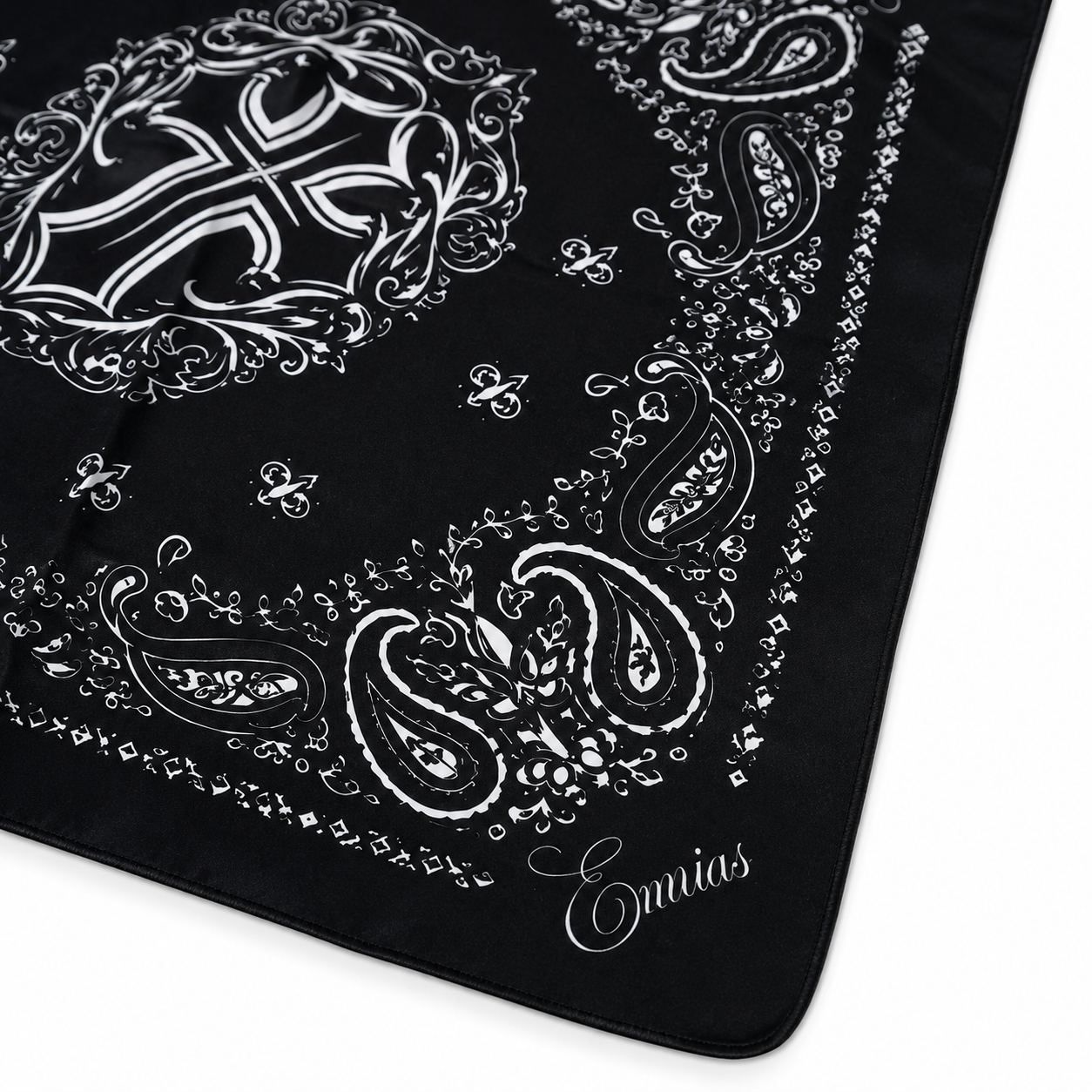 BLACK SILK CROSS BANDANA