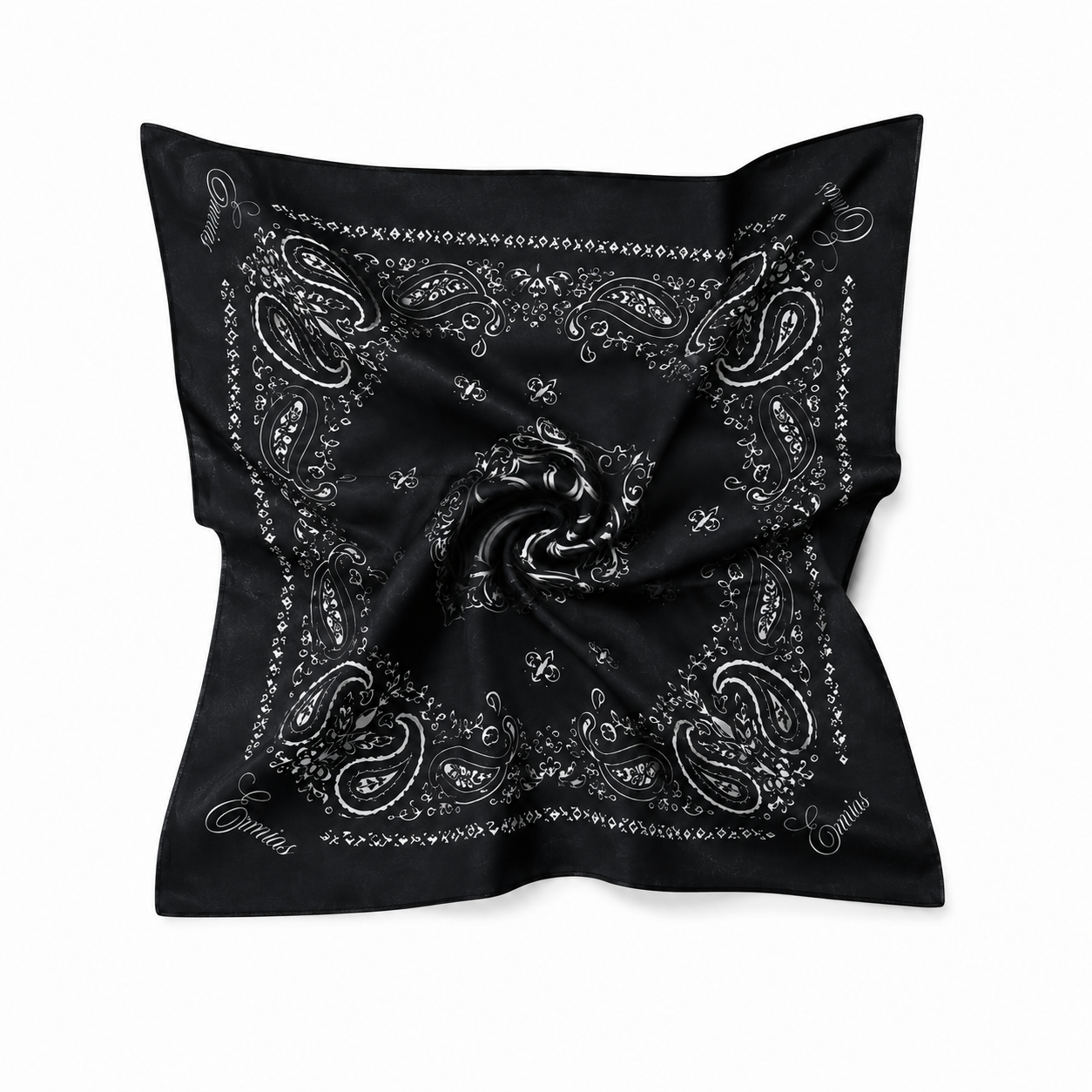BLACK SILK CROSS BANDANA