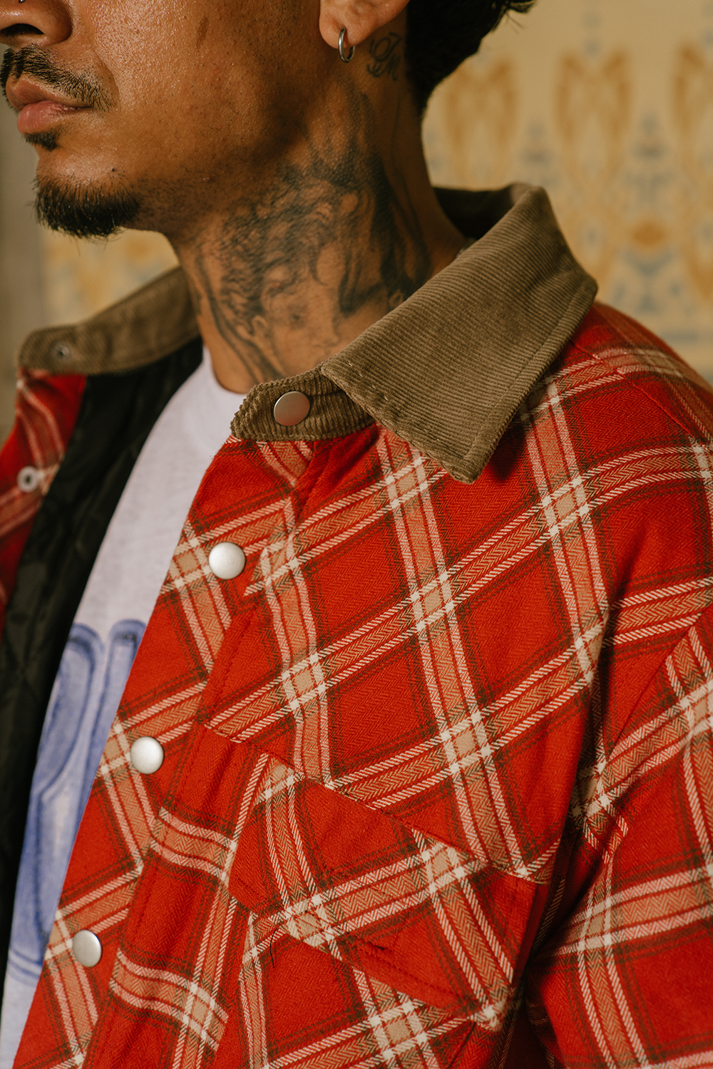 RED QUILTED FLANNEL JACKET