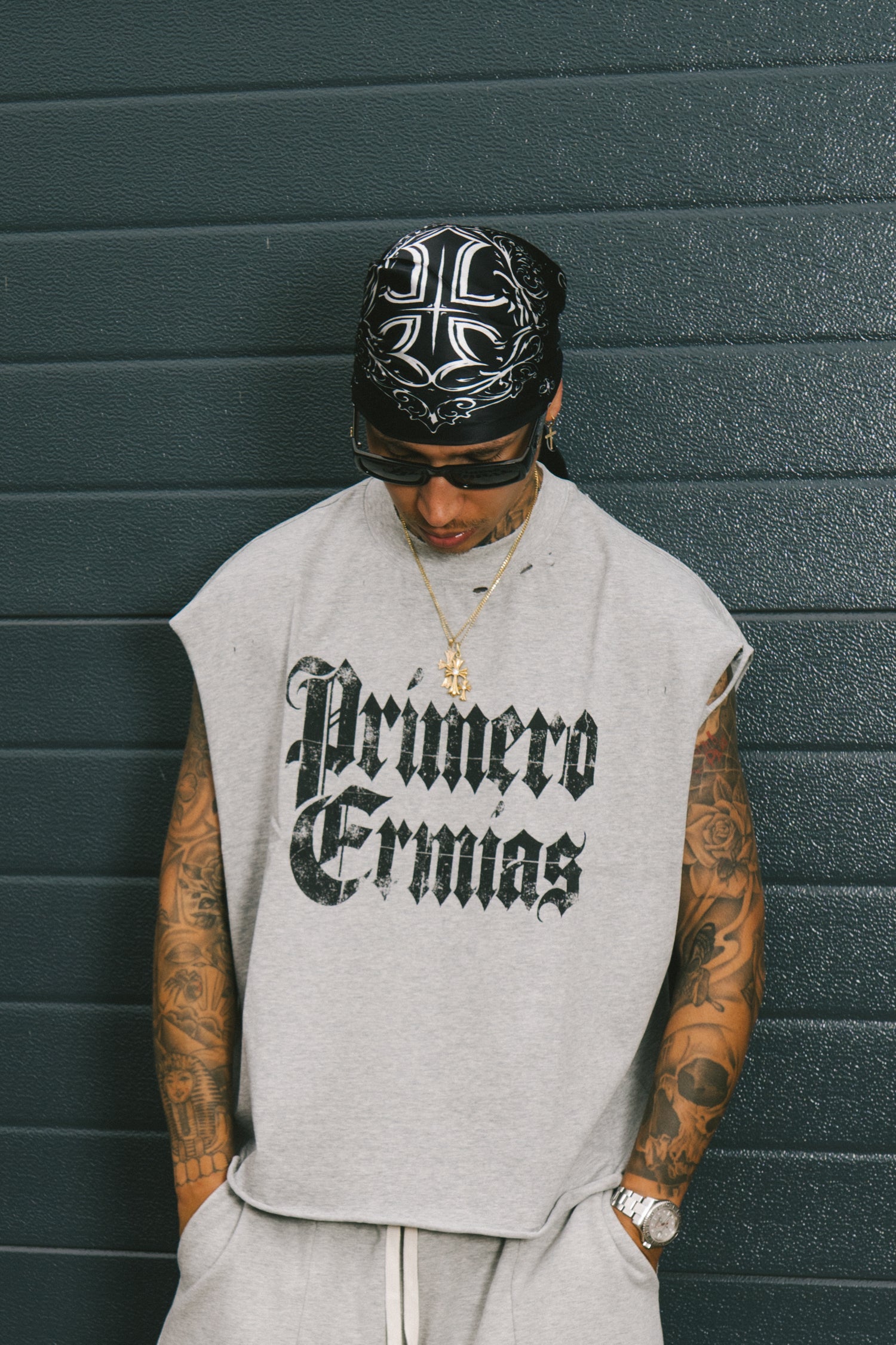 BLACK SILK CROSS BANDANA