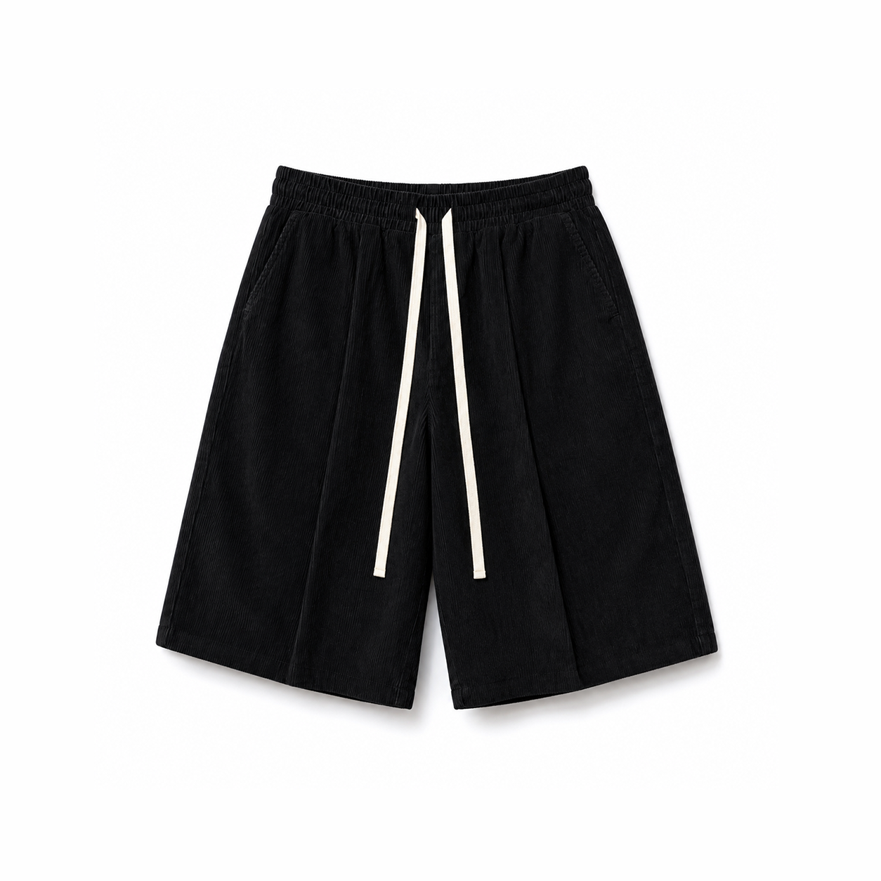 BLACK CORDUROY BAGGY SHORTS