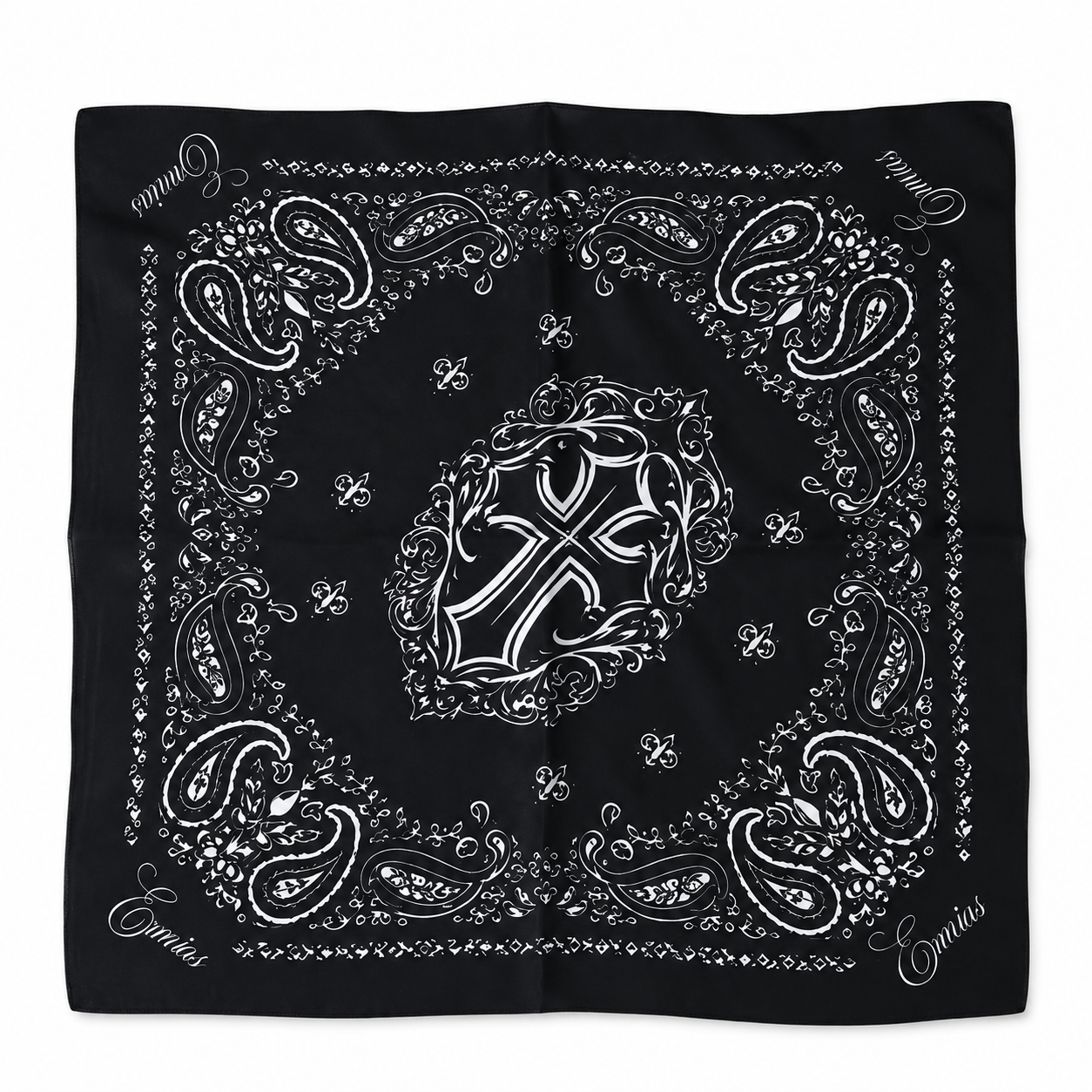 BLACK SILK CROSS BANDANA